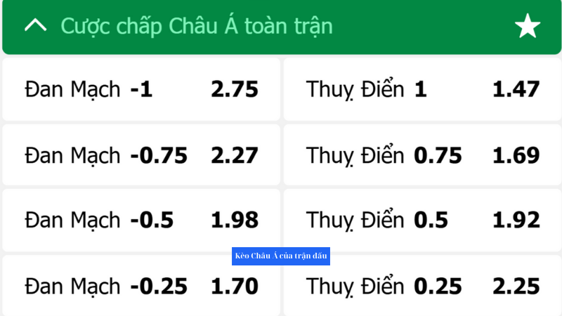 Bảng tỉ lệ kèo nhà cái trận đấu giữa Đan Mạch và Thuỵ Điển